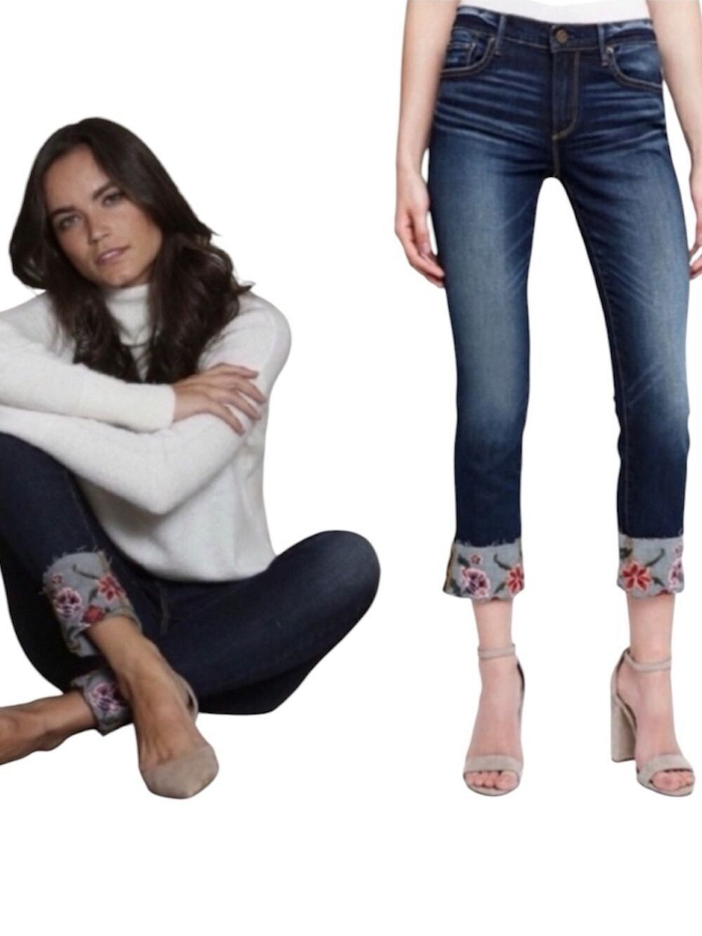 Driftwood Colette Floral Embroidered Cuff Crop Jeans Size 28